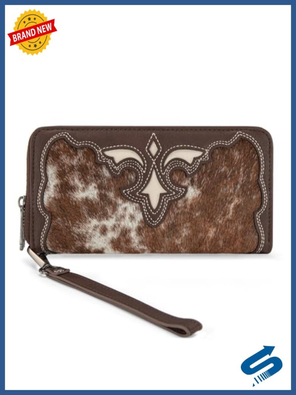 Genuine Hair-On Cowhide RFID Wristlet Wallet with Cut-Out Boot Stitch
